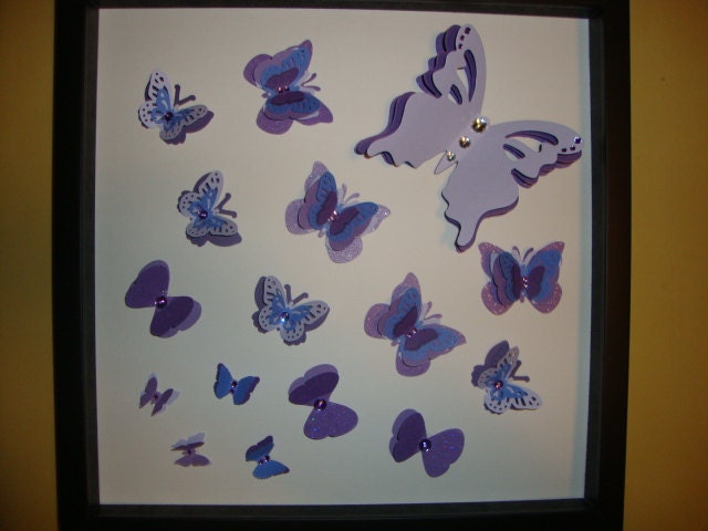 12X12 Framed wall hanging 3D fluttering purple butterflies nursery decor