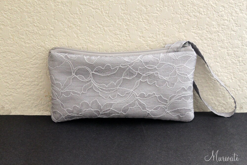 Bridal ClutchLace Wristlet in SilverLight Gray Blue Navy Black Silver 