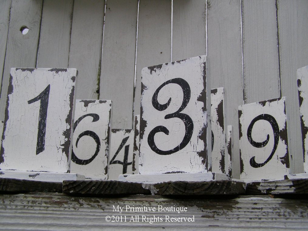 Vintage WEDDING TABLE NUMBERS Cottage Chic Wooden Table Numbers