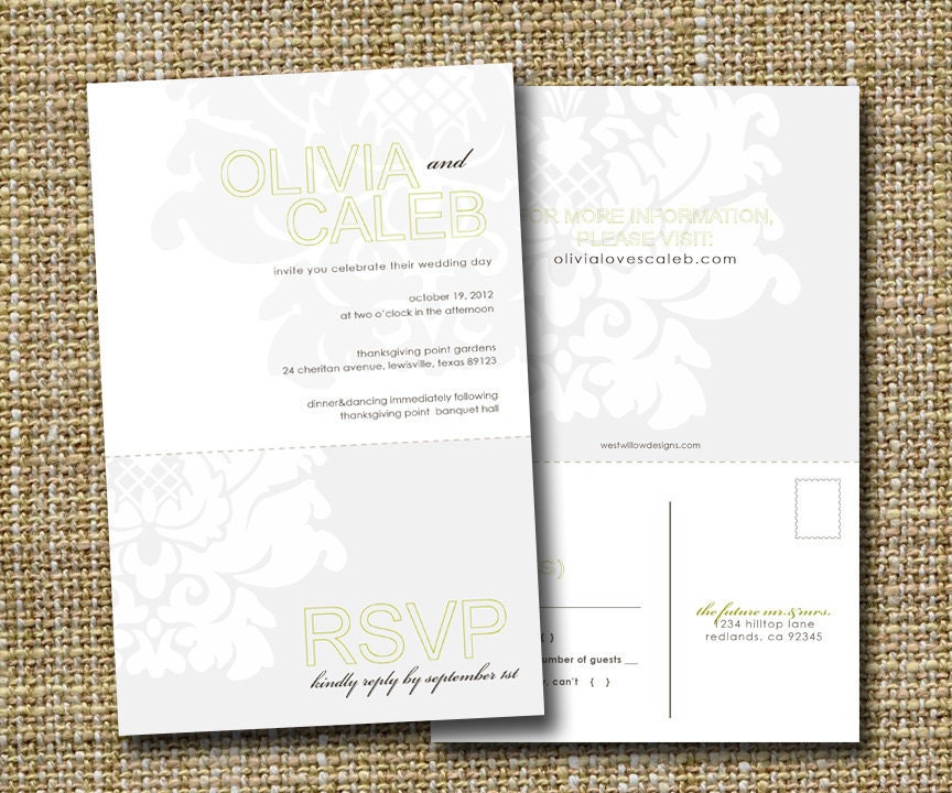 modern wedding invitation with perforated rsvp postcard hollow