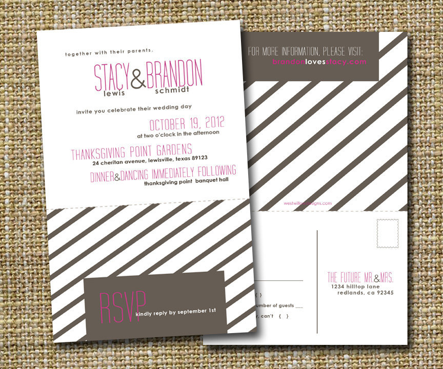 modern wedding invitation with perforated rsvp postcard minimalist