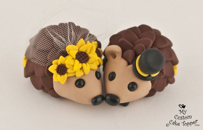 Hedgehogs Wedding Cake Topper with Sunflowers From MyCustomCakeTopper