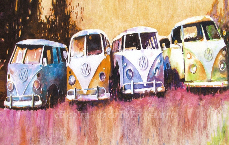 Volkswagen Bus Art Print Hippie Bus Purple Haze From DonshanArt