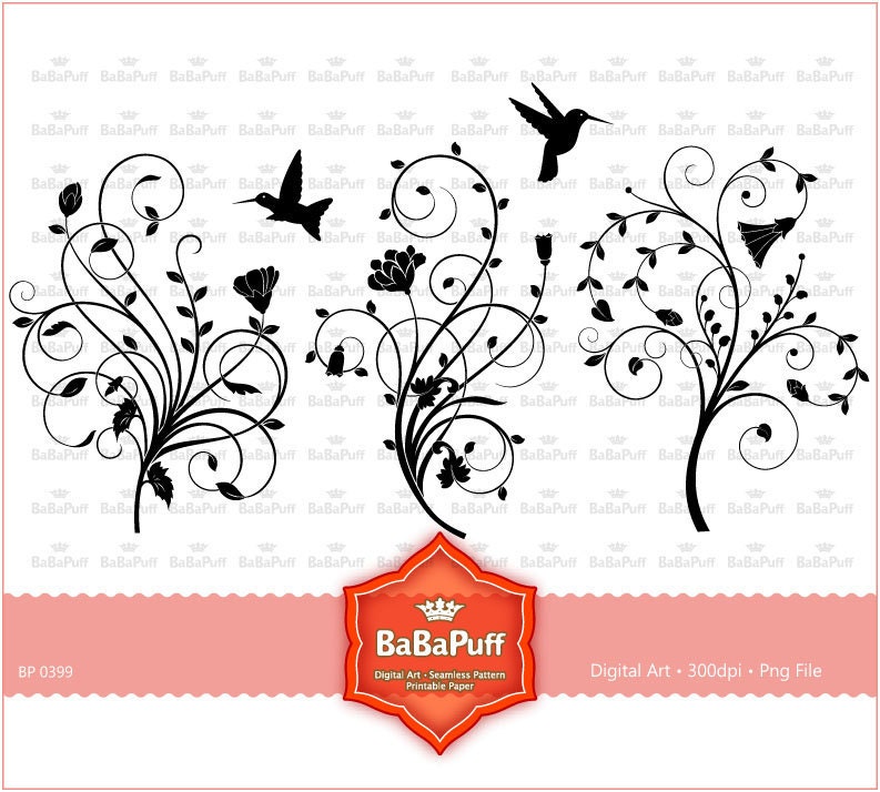 3 Floral Designs clip art for scrapbooking wedding invitation card 