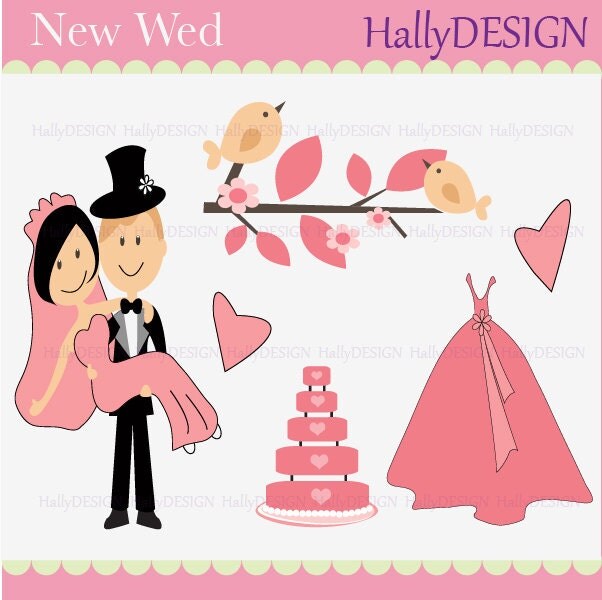 New Wed Digital Clipart Bride and Groom Clipart Wedding Clipart
