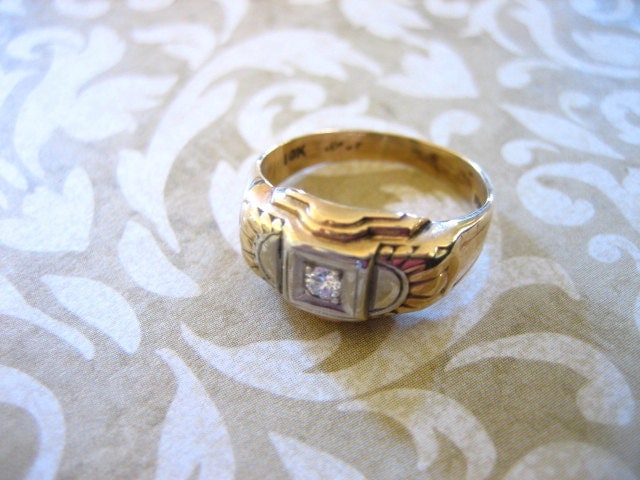Antique Gold ART DECO Diamond Engagement Wedding Band Ring