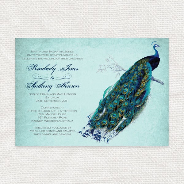vintage peacock wedding invitation printable file From idoityourself