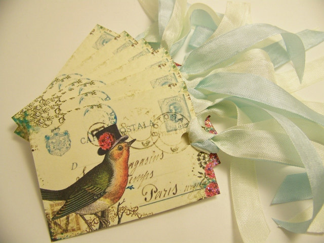 Bird Tags Whimsical French Vintage Wedding Wish Tags Set of 6
