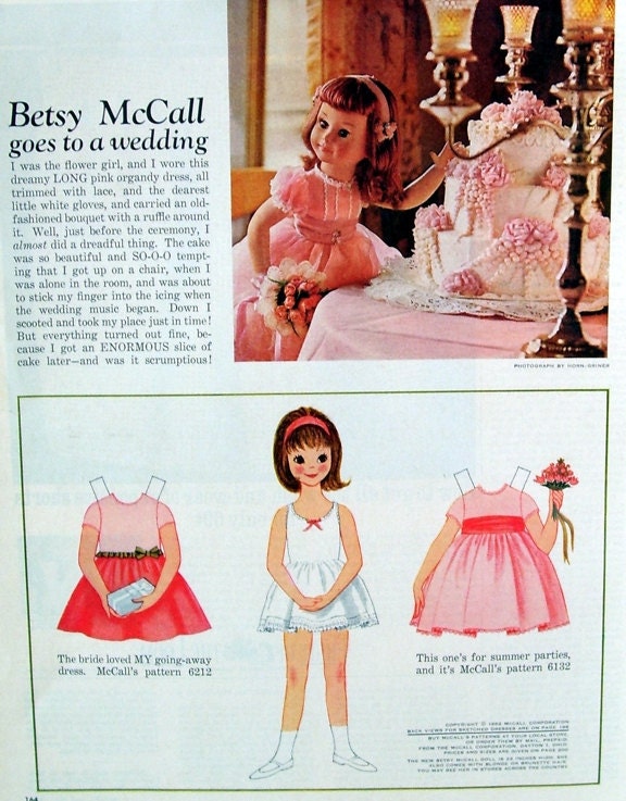 Betsy McCall goes to a Wedding McCalls Cut Out Doll Pattern