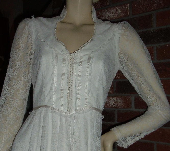 Vintage Gunne Sax Romantic Corset Bodice All Lace White Wedding Dress S 