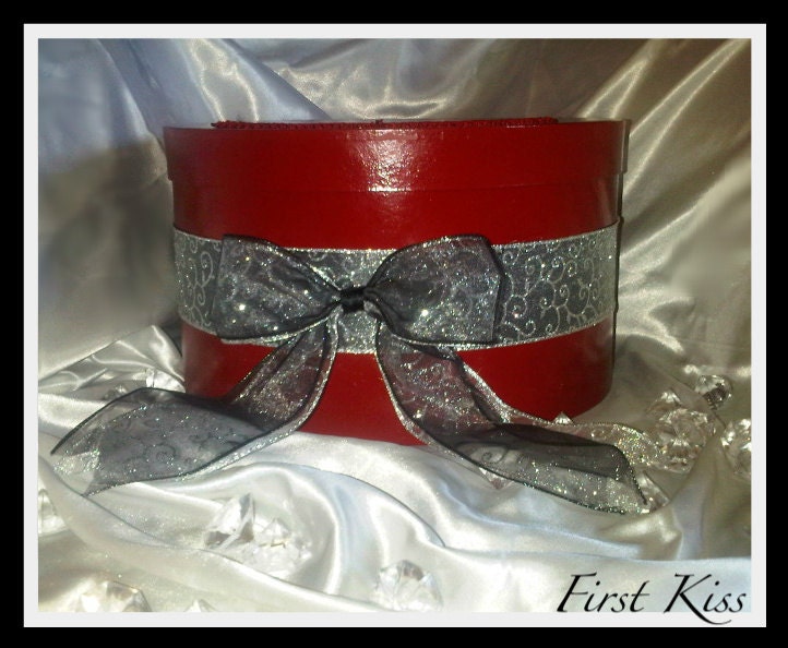 One Tier Red Black and Silver Wedding Card Box From FirstKissWeddingBox
