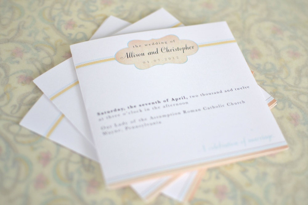 Wedding Program Taupe and Teal Vintage Inspired Cachet