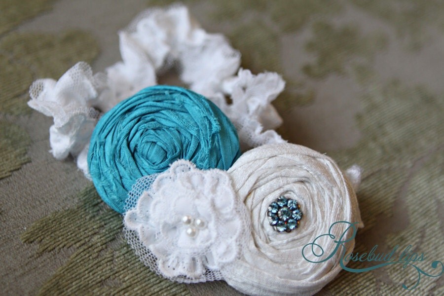 Turquoise and White Wedding Garter Wedding Accessory