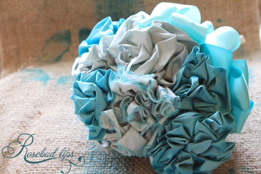 Silk Flower Wedding Bouquet Tiffany Blue Robins Egg Flower Arrangement