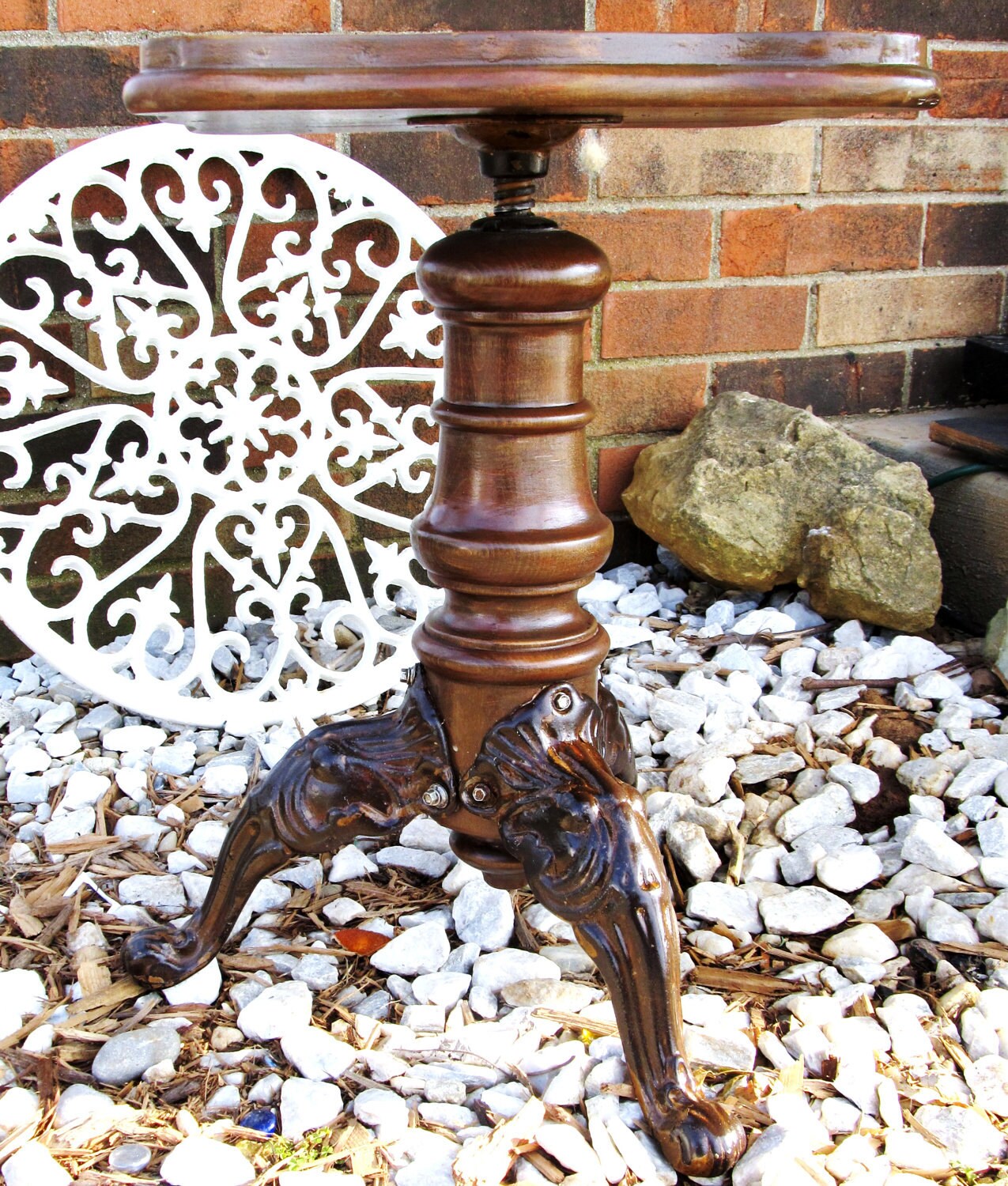 Antique STOOL Cast IRON Legs Square Seat & Adjustable Height eBay