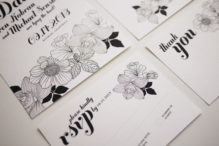 Elegant Black and White Wedding Invitation Set of 4 Printable
