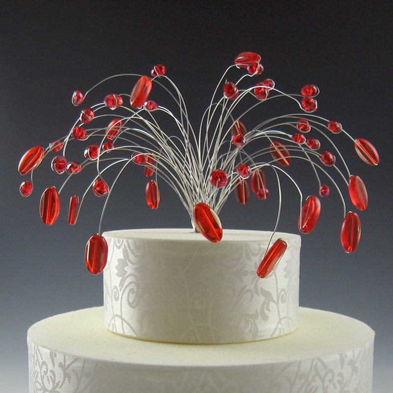 Spray Cake Topper Red and Silver Wedding Birthday Anniversary Party 