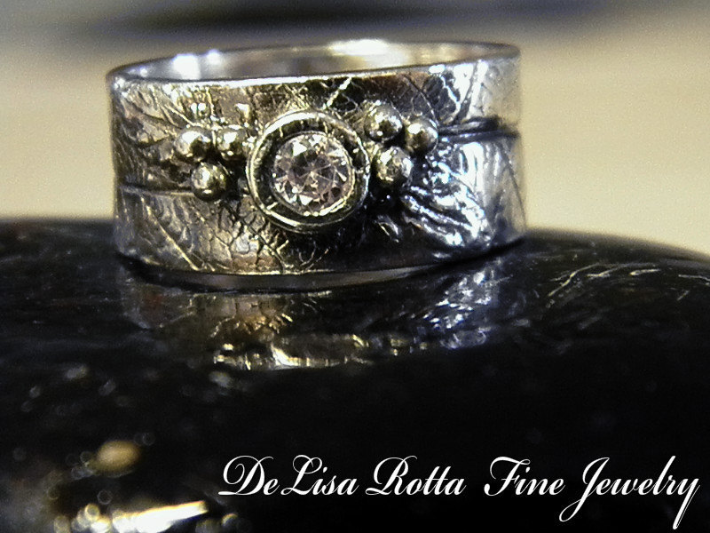 Recycled Silver Grape Leaf Ring Wedding Band