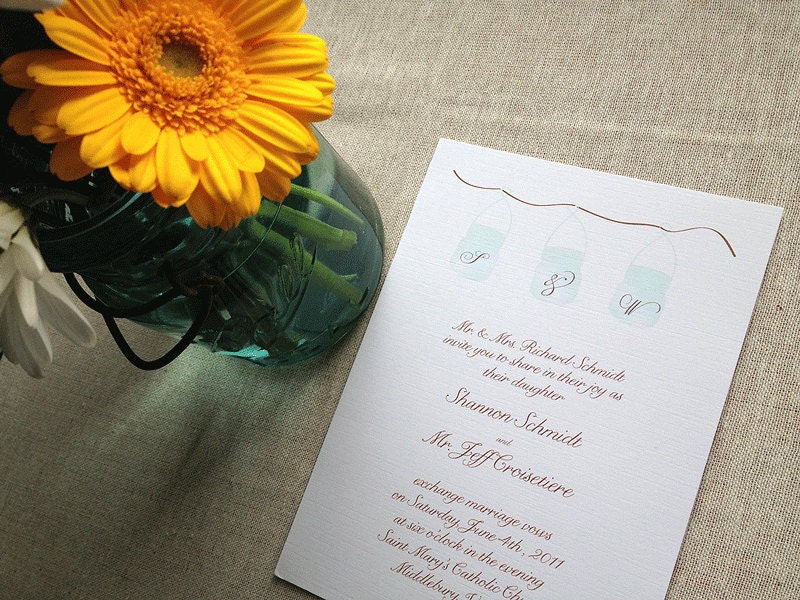 Blue Mason Jar Wedding Invitation From LassodMoon