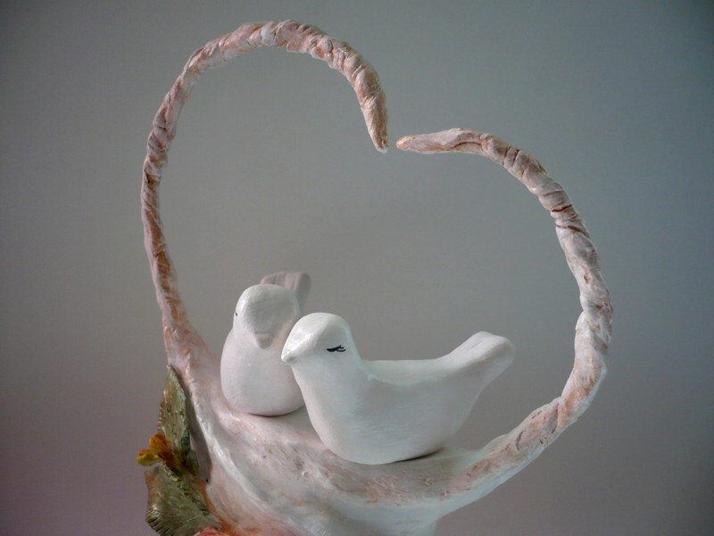 Ready to Ship Wedding Cake Topper Love Birds on a Tree with your Initials