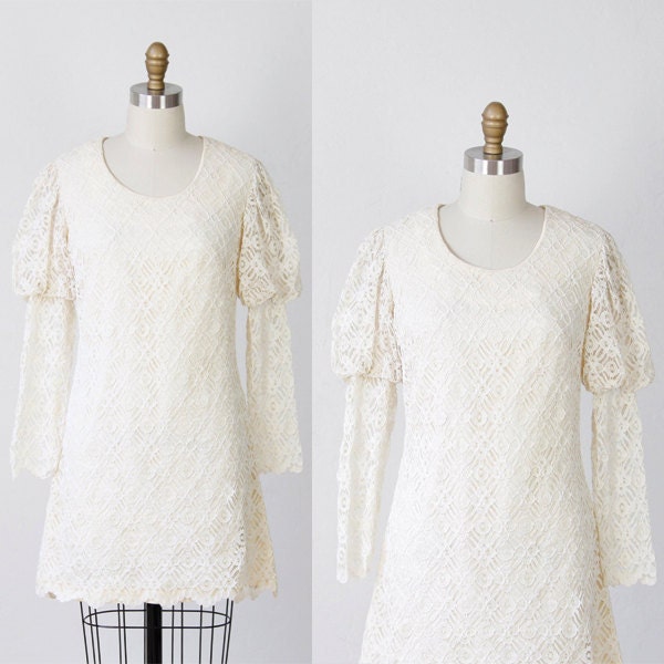 1960 39s Cream Lace Shift Dress Princess sleeves From salvagelife
