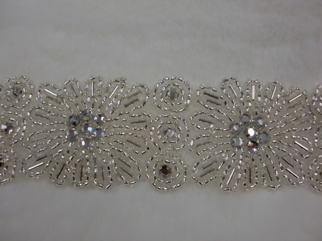 Bridal Sash Silver Beaded and Crystal Wedding Sash From AliceSiouxBridal