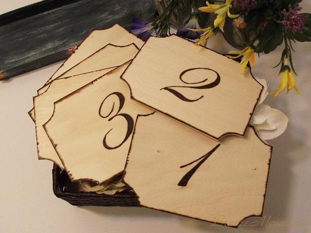 Wood Burned Rustic shabby chic Rustic Wedding Table Numbers set of 6