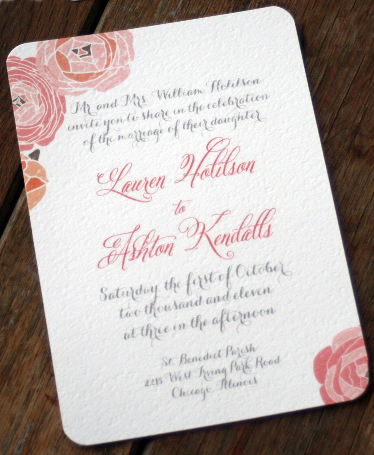 Rustic and Romantic Wedding Invitation Shabby Chicvintage flowers