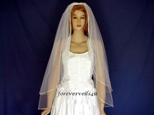 White 2 Tier Fingertip Wedding Veil Bridal Satin Edge From foreverveils