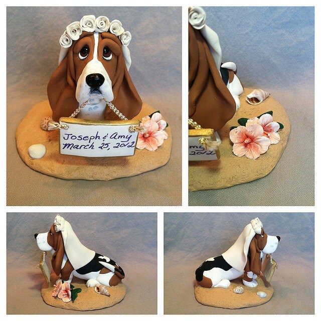 Custom Made Single Dog Wedding Cake Topper Clay Sculpture Basset Hound 