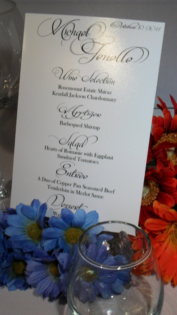 Elegant Script Wedding Menu Cards Style B Deposit