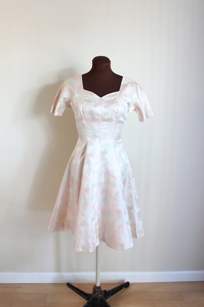 Vintage 1950's Pale Pink Ivory Fanfare Wedding Dress Engagement Dress 