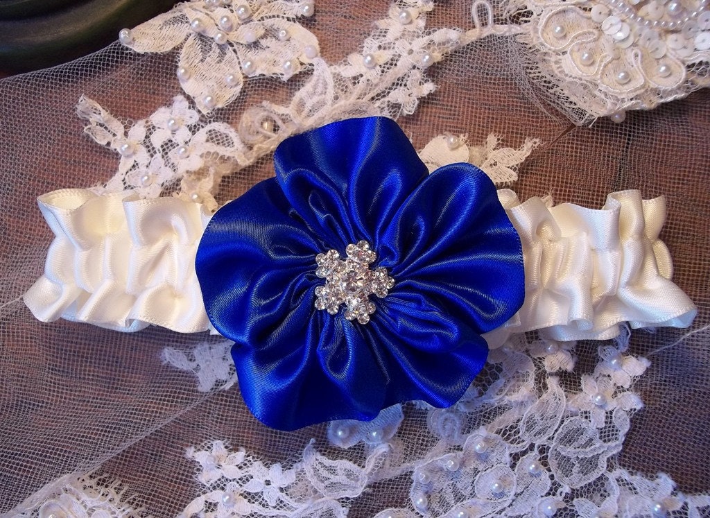 Elegant Royal Blue and Ivory Garter Wedding Garter Prom Garter