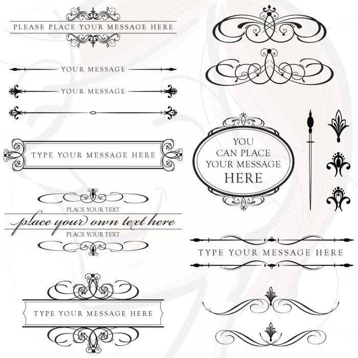 Vintage Calligraphy Clip Art Clipart Design Elements DIY Wedding Invitation