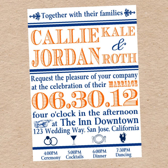 Custom Modern Wedding Invitation with Timeline DIY Printable