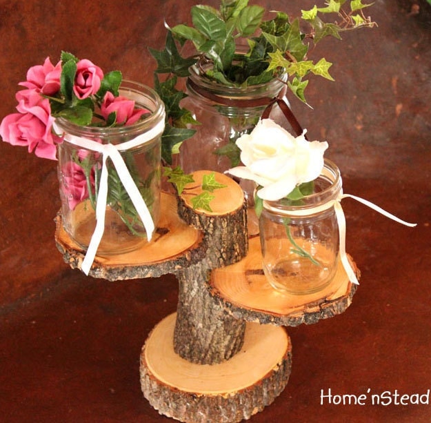 3 Teared Rustic Wedding Decor Tree Mason Jar Candle Stand Table Center 