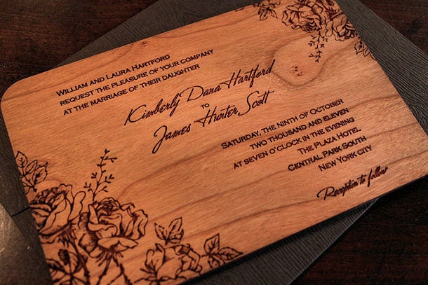 Engraved Wood Wedding Invitations Blossom From nGraveSolutions