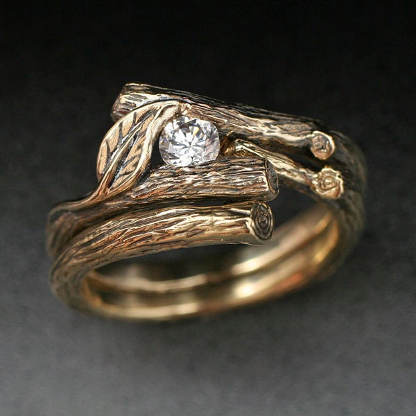 Engagement Ring with Matching Wedding Band Done in 14k yellow or white gold