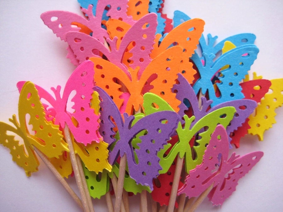 24 Bright Medium Monarch Butterfly Party Picks Cupcake Toppers 