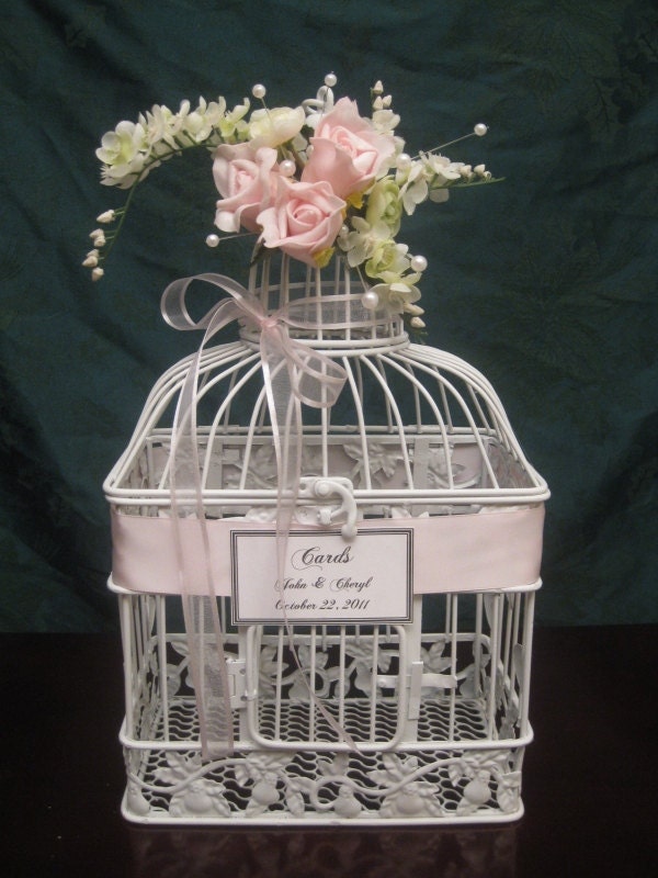 Wedding Card Holder Antique White Bird Cage With Pearls Wedding Card 