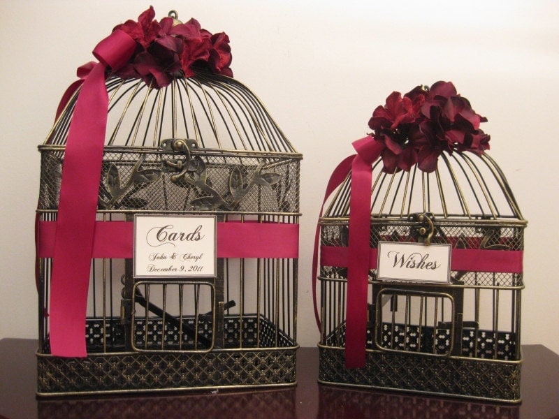 Bird Cage Wedding Card Holders With Burgundy Hydrangeas Wedding Card Box 