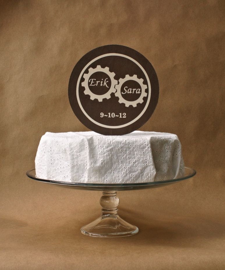 Personalized Wedding Cake Topper Rustic Topper Steampunk Wedding Gears 
