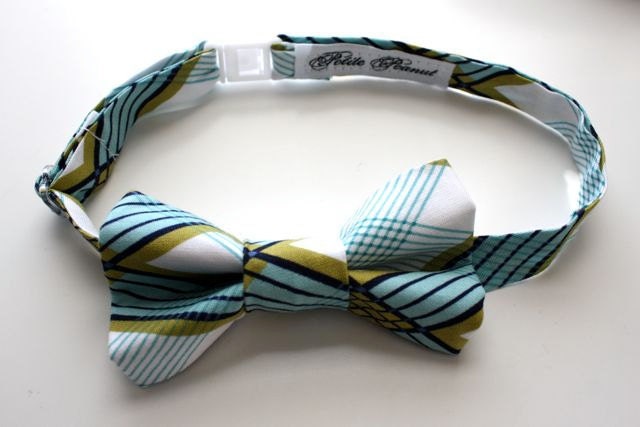 Little Guy SPRING EASTER Bow tie Turquoise Teal Green Plaid Newborn 