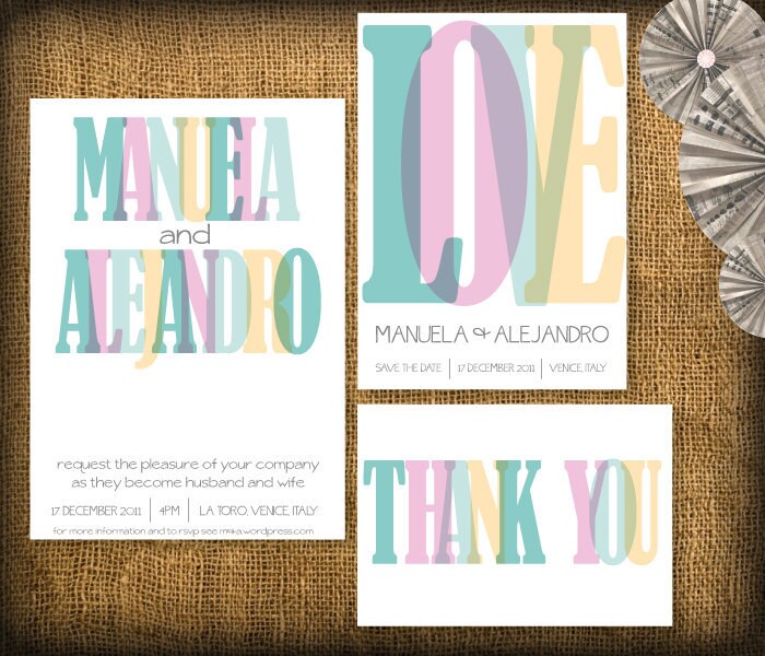 Chic Typography Wedding Invitation Save the Date and Thank you Suite DIY 