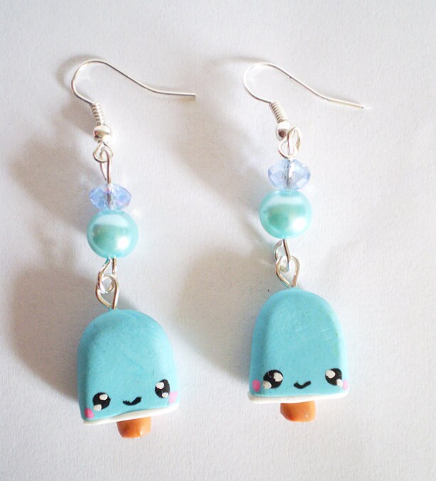 Light blue ice lolly earrings kawaii style all handmade in fimo polymer