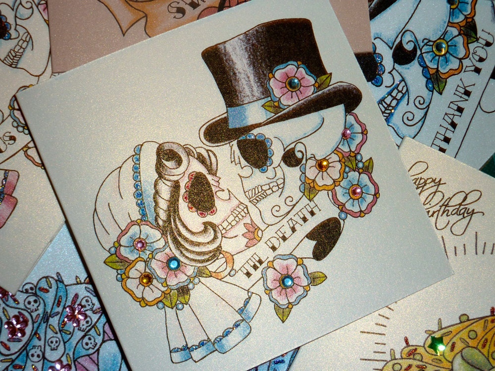 Tattoo Style Bride and Groom Sugar Skull Wedding Card