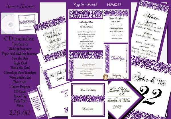 Delux Purple Polka Dot Wedding Invitation Kit on CD