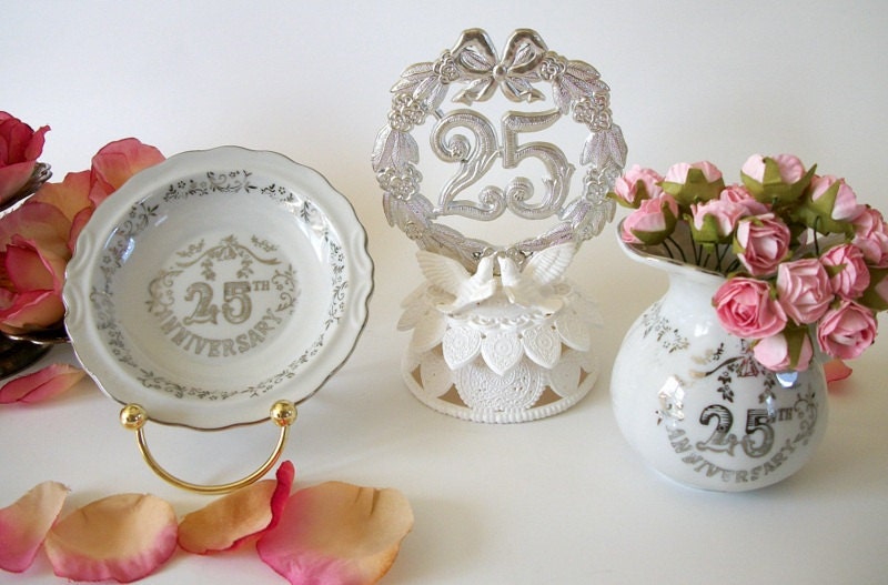 Set of 3 Vintage 25th Anniversary Party Supplies 25th Wedding Anniversary 