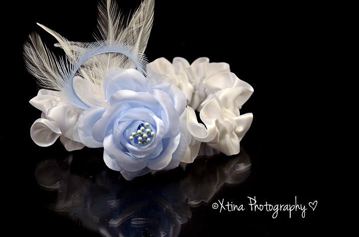 Something Blue Rose White Feather Wedding Garter