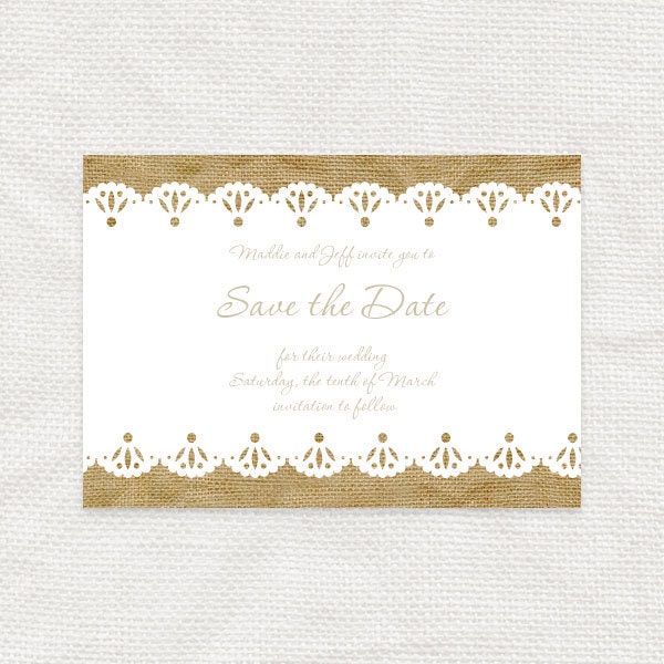 burlap and lace rustic wedding save the date printable file